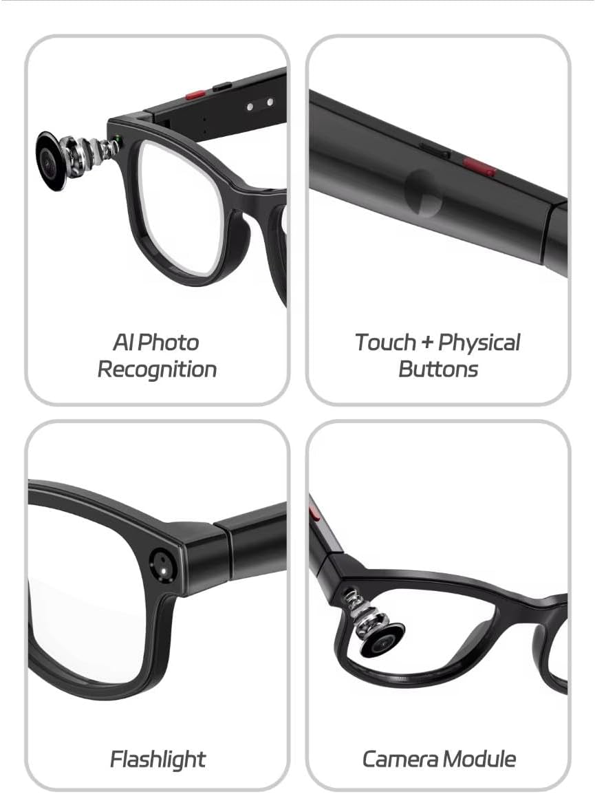 AI Smart Camera Glasses with Speakers – 8MP HD Camera, Bluetooth Calls, Music, 16GB Storage & 3 Interchangeable Lenses