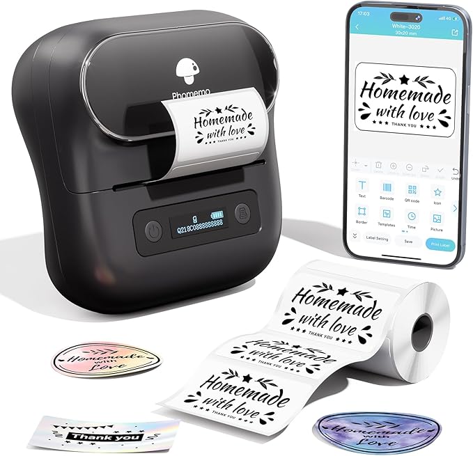 Phomemo M220 Portable Label Maker – Inkless Bluetooth Thermal Printer for Shipping, Barcode & Business Labels (20–80mm)