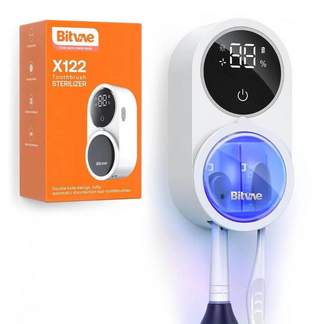 UV Toothbrush & Razor Sterilizer – Portable Rechargeable Holder with Auto Sensor Cover, Wall Mount, 99.9% Germ Kill